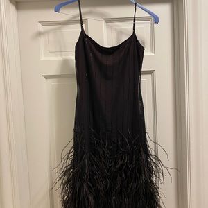 Beautiful XS BCBG dress w/ostrich feather accent.  Purse included.  EUC worn 1x